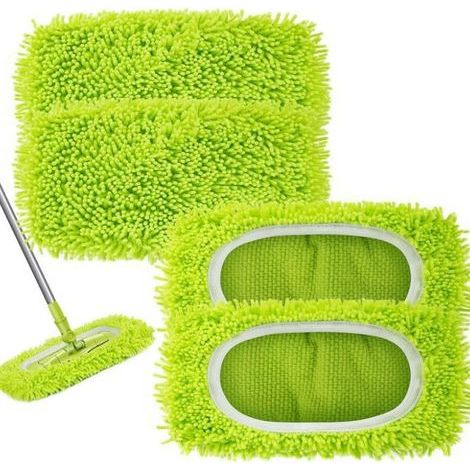 Lot de 4 Tampons Réutilisables Compatibles Swiffer - Microfibre Chenille, Nettoyage Sol Sec Et Humide, Vert (1/5)