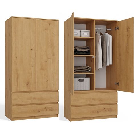 Armario de dormitorio/oficina de roble artesanal de 90 cm: ¡Diseño moderno y funcionalidad (1/5)