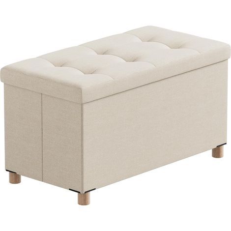 Banc de Rangement, Coffre de Rangement, Pouf Pliable, Montage Facile, pour Salon, Chambre, Entrée, Beige, 76 x 38 x 38 cm (1/5)