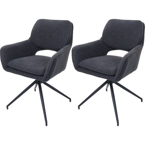 Set 2 sedie sala pranzo cucina HHG-638 girevole posizionamento automatico, tessuto bouclé (540g/m²) MVG, grigio scuro