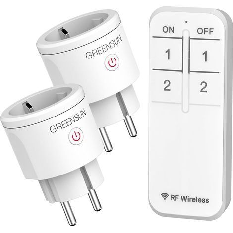Lot de 2 Prises Télécommandées 16A avec Télécommande 30m Contrôle sans fil jusqu'à 30m, 16A/3680W, compatible ventilateur/cafetière/TV, prise type F, pile non incluse. (1/5)