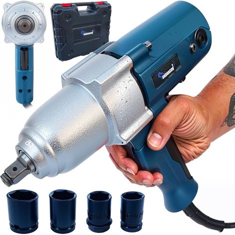 Llave de impacto eléctrica de 2200 W, 1/2", 800 Nm, 4 vasos de 18", 19", 21" y 22 mm + maletín