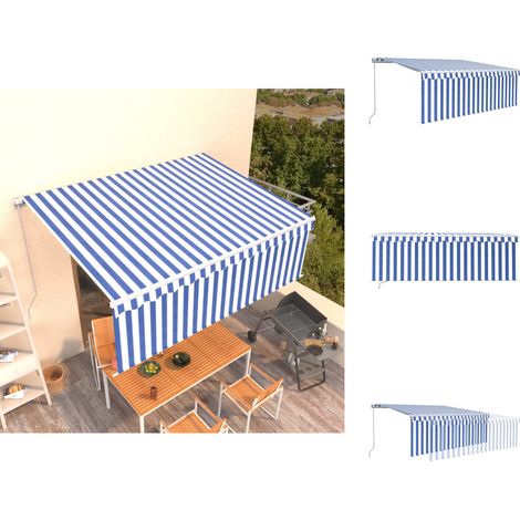 Markisen - Living Markise Manuell Einziehbar mit Rollo 4x3 m Blau & Weiß (1/5)