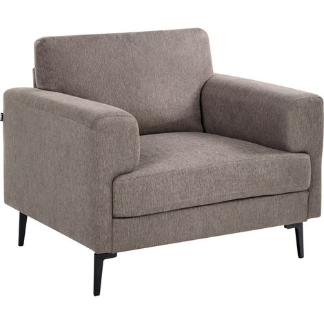 Armchair Brown Fabric Upholstery Iron Legs Minimalistic Mid Cenutry Modern Style LOUSTO (1/5)