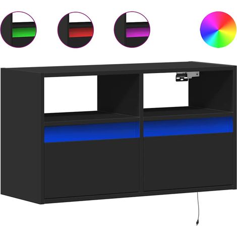 Mobile TV Armadietto TV Mobile Porta TV a Parete con Luci LED Nero 80x31x45 cm (1/5)