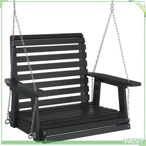 Chaise balançoire de jardin - FAFEICY - 4008980 - Bois massif sapin - Chaînes métal réglables - Noir (1/5)