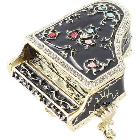 Boîte à bijoux miniature en émail, forme piano, thème noir, alliage coloré à la main, organisateur de bijoux décoratif pour chambre et salle de bain (1/5)