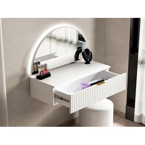 Toeletta sospesa con specchio e LED 1 cassetto Bianco - FRALYN