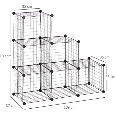 Étagère cubique en métal, meuble de rangement modulable pour vêtements, livres, jouets, flexible, 109 cm (L) x 37 cm (l) x 109 cm (H), noir (1/5)