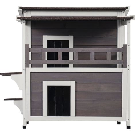 Mophorn Cuccia per Gatti da Esterno Resistente alle Intemperie, Rifugio in Legno a 2 Piani con Balcone, Porte, Persiane in PVC e Tetto Apribile, Casa per Animali (1/5)