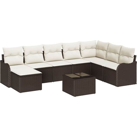Maison Exclusive - Set Divano da Giardino 9 pcs Marrone e bianco Poly Rattan