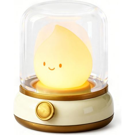 Lampe LED visage souriant mignon - Lampe de camping portable et rechargeable, veilleuse à intensité variable, lampe bougie de table pour chambre d'enfant, chambre à coucher, salle de bain