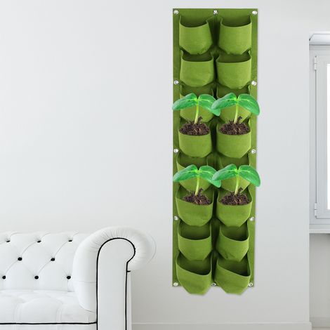Vertikale Begrünung mit 16 Taschen – Hängende Wand-Pflanzsäcke für den Außenbereich (1/5)