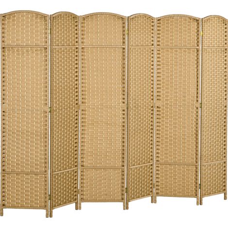 Paravent de 6 paneles 240 x 170 cm plegable separador de ambientes color natural (1/5)