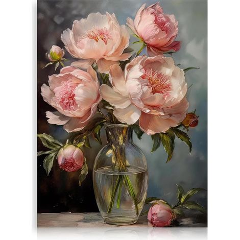 Affiche Floral Classique, Tableau Toile Fleurs Roses Vintage Pour Chambre Salon 30x40 Cm Sans Cadre (1/5)