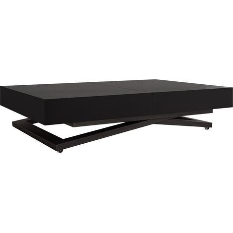 Mesa de centro convertible Oswego 171, Negro, 27x80x120cm, Diámetro: 0, Aglomerado laminado, Angular
