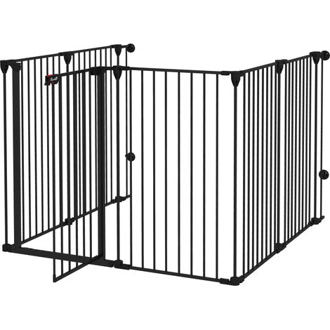 Cancelletto Pieghevole 6 Pannelli Acciaio Plastica per Cani Taglia Media e Grande, Doppia Chiusura, Nero 123x102x100 cm (1/5)