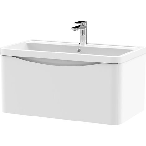 Balterley Dunwood Contemporary Bathroom Wall Hung 1 Drawer Vanity & Polymarble Basin, Satin White, 800mm (1/5)