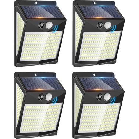 Lot de 4 projecteurs solaires à LED d'extérieur avec détecteur de mouvement, 238 LED, 3 modes, étanches IP65, pour jardin, cour, terrasse, garage et mur-ARCAN (1/5)