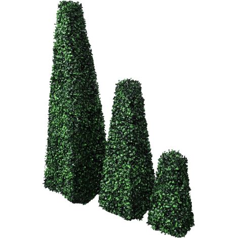 Set of 3 Artificial Boxwood Pyramid Topiary vidaXL