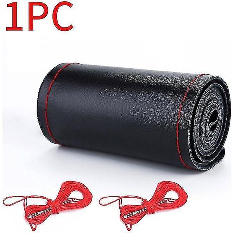 Housse de volant en cuir véritable haut de gamme 37-38 cm, revêtement tressé antidérapant, protection de volant en cuir de vachette, modèle JB51-2 Style 1, rouge (1/5)