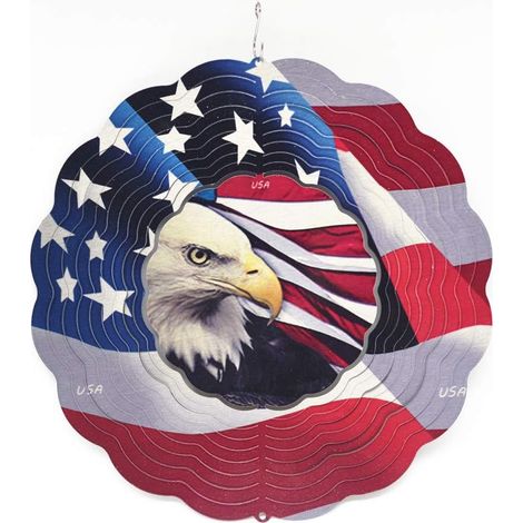 Adler-Flagge, 30,5 cm große Garten-Windglocke aus Metall, rotierende Windmühle, Balkon, Hofdekoration