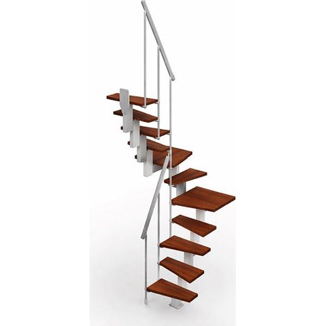 Escalier 2 quart tournant 14 marches - Hauteur à franchir de 3.00 à 3.56m - Largeur 60cm - Couleur bois et blanc - KIP60/U-SGMNOY-14