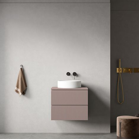 Mobile bagno sospeso cannettato 60 cm Rosa Retrò per Lavabo d'appoggio Senza Specchio - Fiji Paint Top Canneté (1/4)