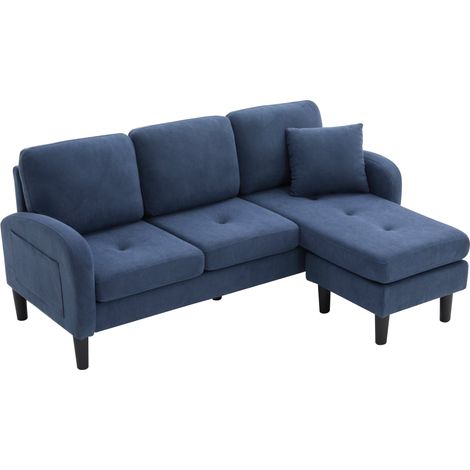 Sofá esquinero en L con chaise longue 3 plazas 166 x 118 x 77 cm, tejido de pana azul (1/5)