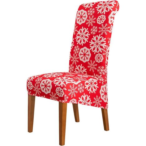 Sollbry Fundas elásticas para sillas de comedor de boda con estampado navideño rojo, paquete de 1/2/4/6, lavables y elásticas, con respaldo alto (4 unidades, copos de nieve blancos) (1/5)