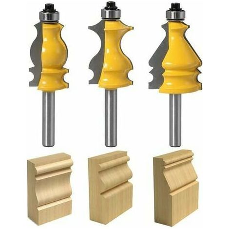 Lot de 3 fraises à défoncer pour moulures architecturales, 8mm Queue Outil de Coupe de Fraisage du Bois Fraise à Bois Tiroir Couteau à Découper Outils Menuisier Routeur Bit de Fraisage (1/5)