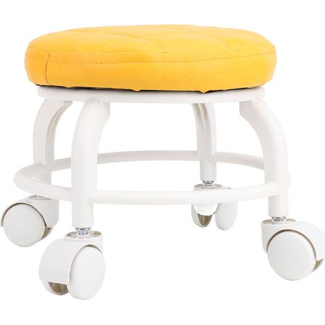 Siège à roulettes bas tabouret en cuir PU roue muette chaise ronde pivotante en hauteur pour bureau à domicile Garage magasin Orange