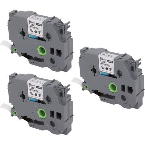 Recharges de ruban pour étiqueteuse, 18 mm de largeur, 8 m de longueur, noir sur blanc, compatibles avec les modèles TZe 141, TZe 241, TZe 541 et TZe 641 (boîte de 3).