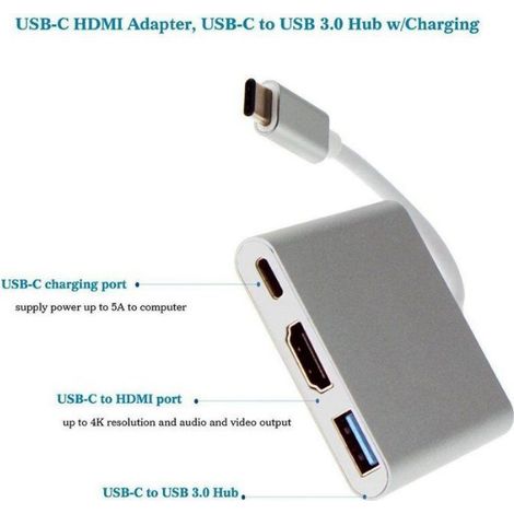 Adaptateur multiport USB-C vers USB, USB-C (USB PD), compatible HDMI 4K Argent (1/5)