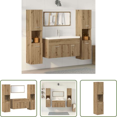 vidaXL Meuble lavabo - Ensemble de meubles salle de bain 4 pcs bois d'ingénierie (1/5)