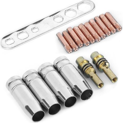 Jeu de 17 pièces pour chalumeau de soudage MIG MAG, embouts de contact 0,8mm et buse, support de torche compatible Binzel 15AK, outillage complet (1/5)