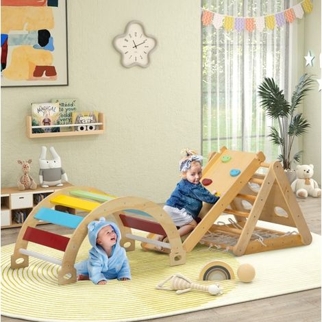 Indoor-Klettergerüst 168 x 62,5 x 57 cm aus Holz, bunt, 7-in-1, platzsparend – MEUBLIV (1/5)