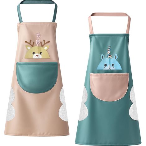 2 Pièces Tablier Cuisine Unisexe avec Poche et Chiffon Effaçable, Imperméable Tablier de Cuisine Femme, Tabliers pour Restaurant, Pâtisserie, Jardinage, Bleu Rose (1/5)