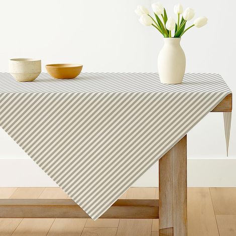 Gestreifte Tischdecke 100x100 cm Grau, fleckschützend, abwaschbar, pflegeleicht