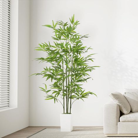 Dripex Plante Artificielle en Bambou 160 cm - Grand Arbre réaliste en Bambou avec Pot Blanc - pour Salon, Bureau, Jardin, décoration intérieure - Cadeau de Pendaison de crémaillère (1/5)