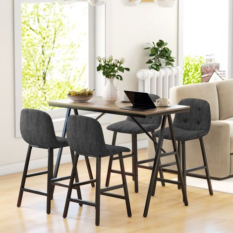 Set da bar, 5 pezzi, tavolo e 4 sedie, capitonné, rivestimento spesso, effetto lino, grigio scuro