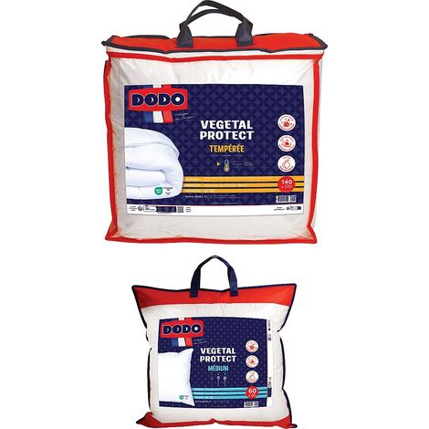 Pack DODO Couette 140 x 200 cm + 1 oreiller 60 x 60 cm - Protection anti acariens naturel -VEGETAL PROTECT