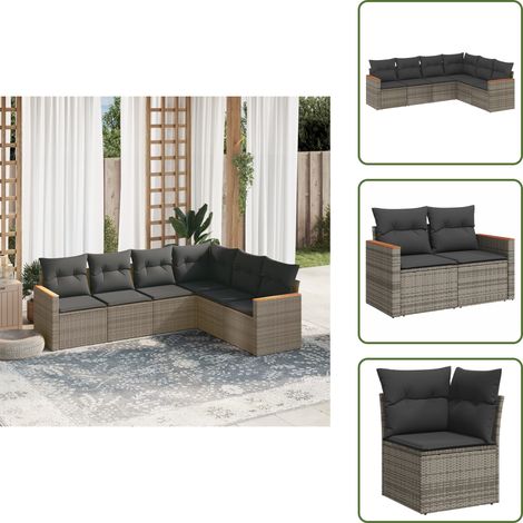 The Living Store 6-tlg. Garten-Sofagarnitur mit Kissen Grau Poly Rattan - Gartensofas - Outdoor Möbeln - Lounge Set - Rattan Gartenmöbel - Gartenlounge (1/5)