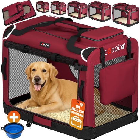 CADOCA® Cage de transport pour animaux chien chat rongeur Respirant Pliable Sac de transport Matelas douillet Sac Panier XXXL - Rouge fonçé