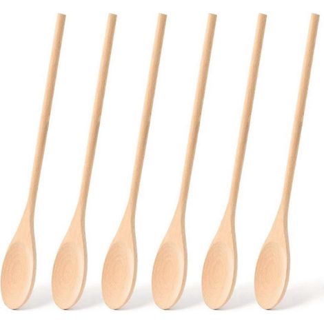 Set aus 6 Küchenlöffeln aus Holz, 30 cm (12 Zoll) lange Griffe, wie abgebildet. (1/5)