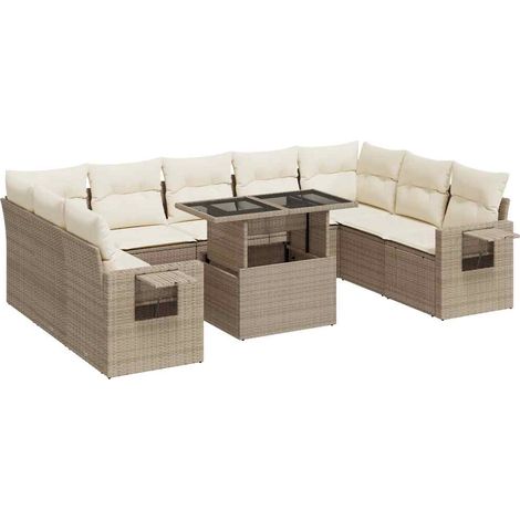 vidaXL Set Divano da Giardino 10 pz con Cuscini Beige in Polyrattan (1/5)