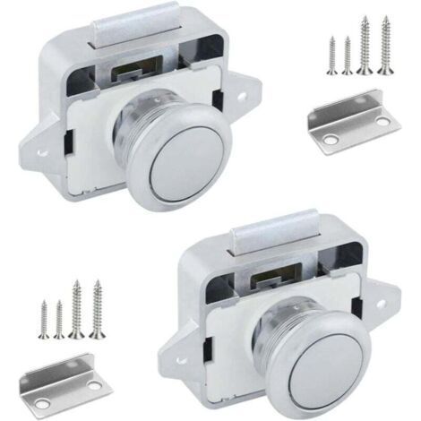 2 Pieces Push Button Latch Motorhome Lock Metal 14-16mm Push Button Door Keyless Door Furniture Lock with Screws for Campervan Cupboard Yachts Drawer Caravan Cabinet- (1/4)