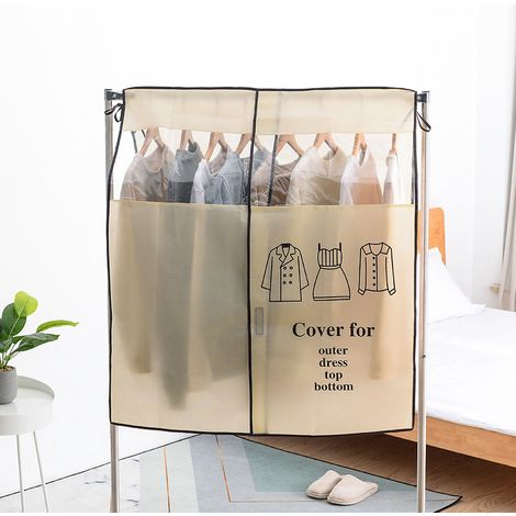 Kleiderstangenschutzhülle 120 x 120 cm Beige Staubdichte Hülle Universelle Kleiderstangenabdeckung