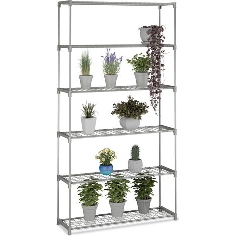 Relaxdays Scaffale Porta Piante a 6 Ripiani Portapiante in Vaso, Fiori, Mobile Metallo e Plastica, 174x91x28 cm, Grigio