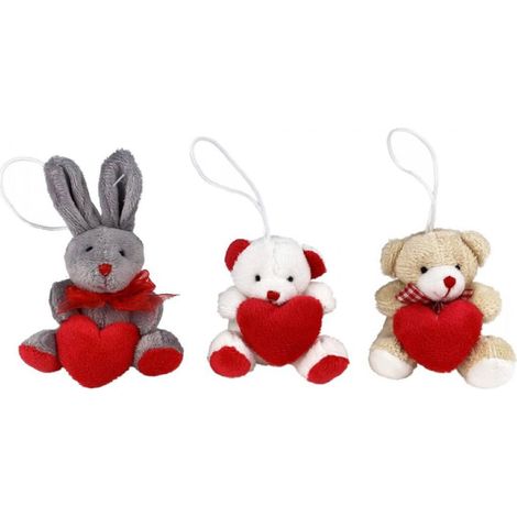 Lot de 3 Petites peluches Ours et lapin - Décoration de sapin